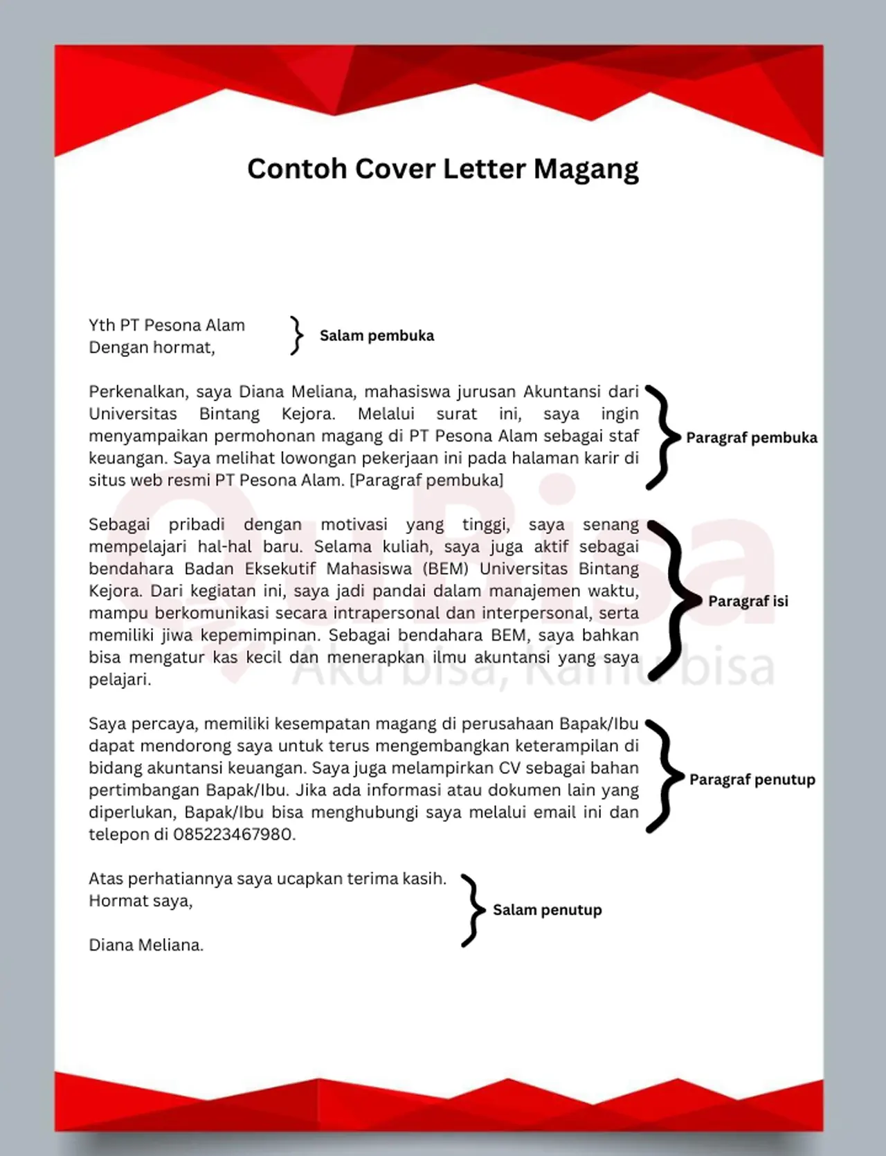 Contoh Cover Letter untuk Magang