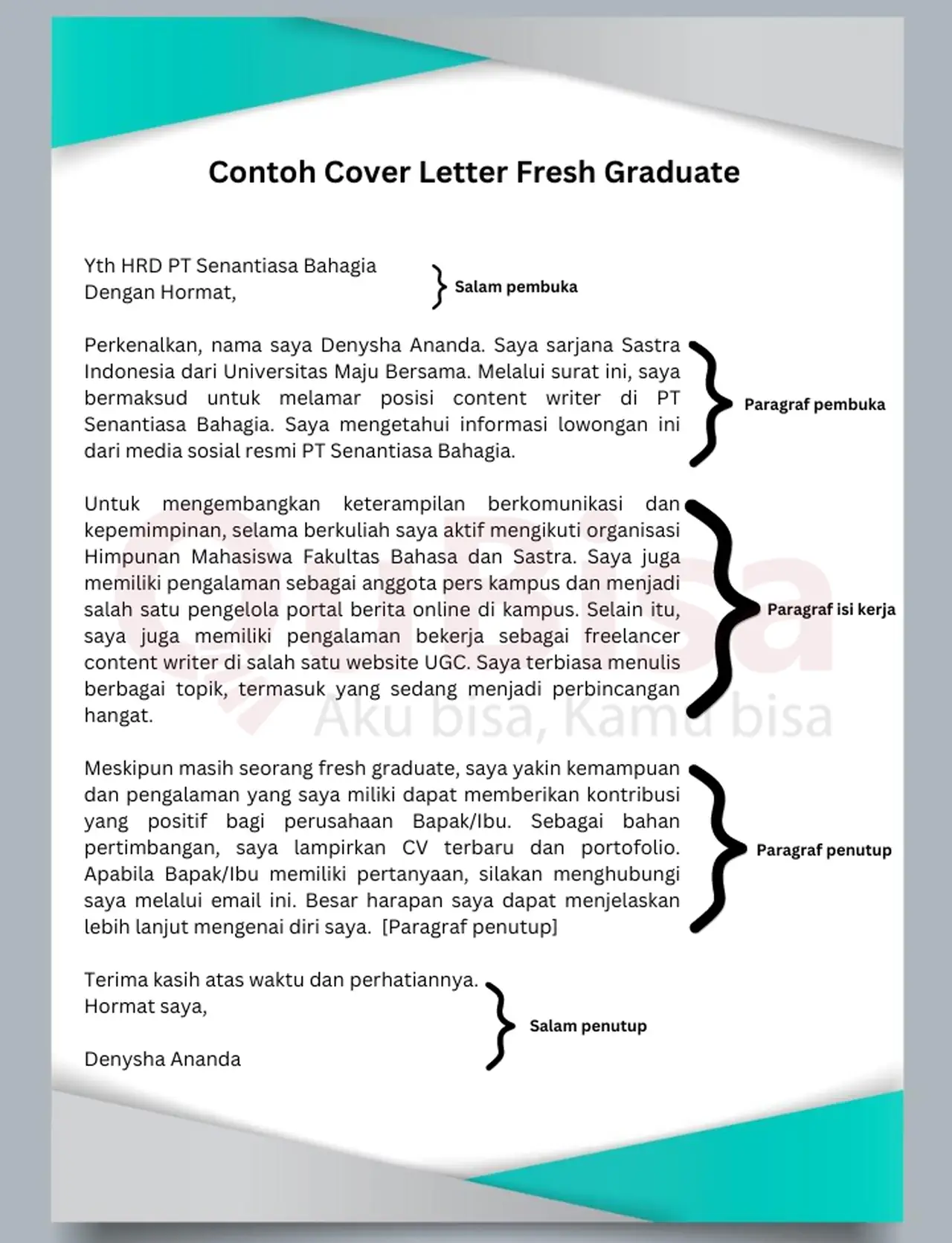 Contoh Cover Letter untuk Fresh Graduate