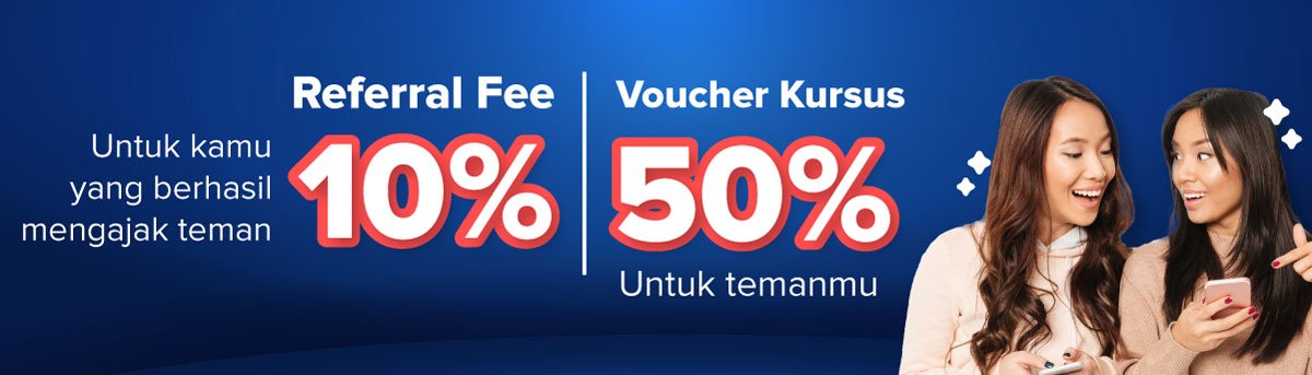<p><b>Pemberi Kode Referral:</b></p><p><span>Mendapatkan Referral Fee sebesar 10% dari pembelian kursus berbayar yang dilakukan oleh Penerima Kode.</span></p><p></p><p><b>Penerima Kode Referral:</b></p><p><span>Mendapatkan 3 Voucher Discount sebesar 50% setelah berhasil melakukan klaim Referral Code.</span></p>
